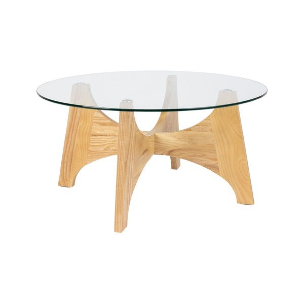 Okrúhly konferenčný stolík so sklenenou doskou v prírodnej farbe ø 80 cm Kobe – Zuiver