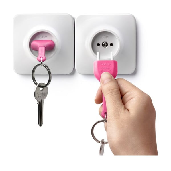 Biely vešiak na kľúče s ružovou kľúčenkou Qualy Unplug