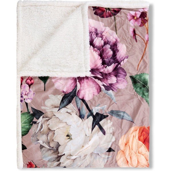 Béžová obojstranná deka Descanso Fiori, 130 x 160 cm-image-3