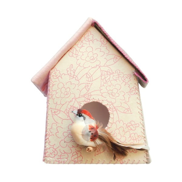 Ružová nástenná samolepka Studio Ditte Birdhouse, 21 x 26 cm
