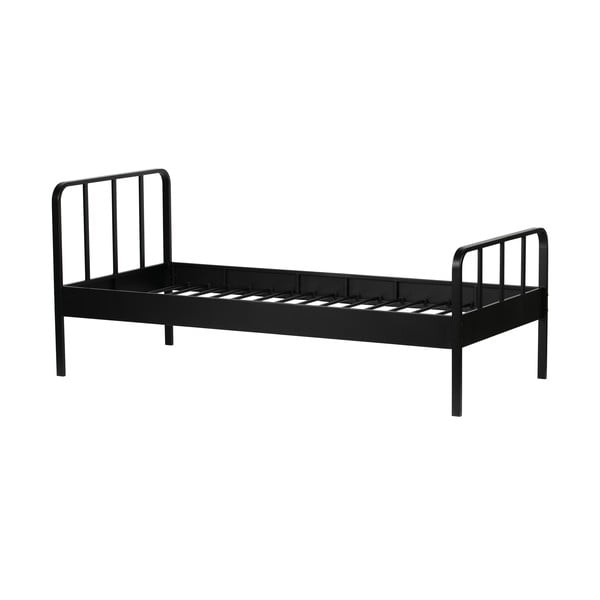 Čierna kovová jednolôžková posteľ s roštom 90x200 cm Mees – WOOOD