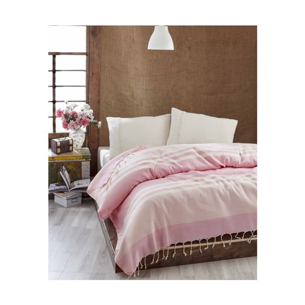 Ľahká prikrývka cez posteľ Hereke Pink, 200x235 cm