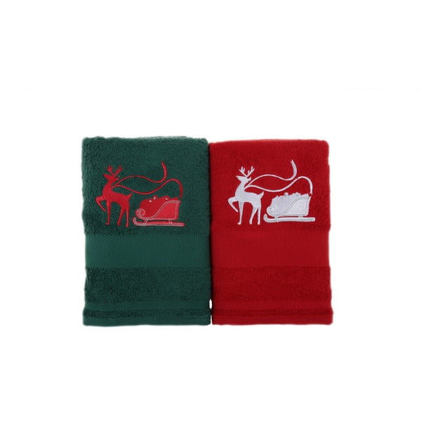 Sada 2 uterákov Kizaki Red & Green, 50 x 100 cm