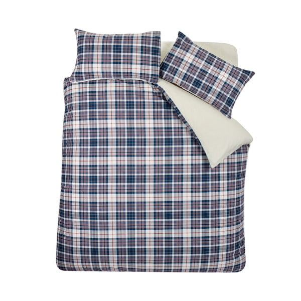 Modré/béžové obliečky na dvojlôžko s baránkom 200x200 cm Cosy Sherpa Check – Catherine Lansfield