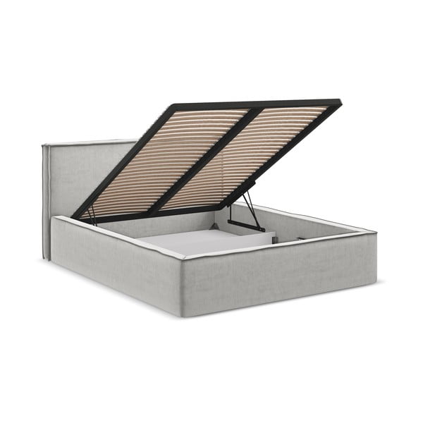 Svetlosivá čalúnená dvojlôžková posteľ s úložným priestorom s roštom 160x200 cm Anani – Makamii-image-2