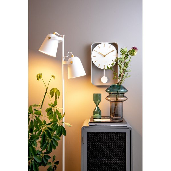 Biele nástenné hodiny s kyvadlom Karlsson Charm, výška 32,5 cm-image-1