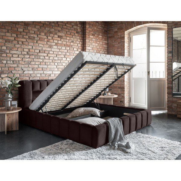 Tmavohnedá čalúnená dvojlôžková posteľ s úložným priestorom s roštom 140x200 cm Lamica – ELTAP-image-3