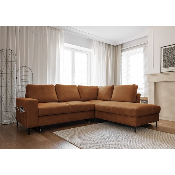 Oranžovohnedá menčestrová rozkladacia rohová pohovka (pravý roh) Lofty Lilly – Miuform-image-3