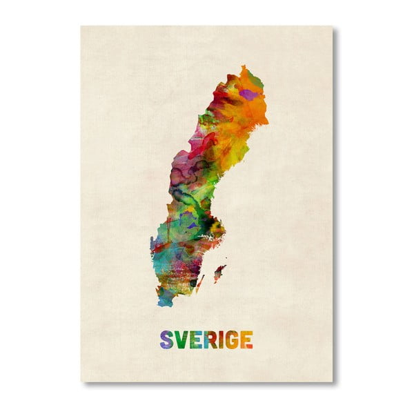 Plagát s pestrofarebnou mapou Švédska Americanflat Art, 60  ×   42 cm