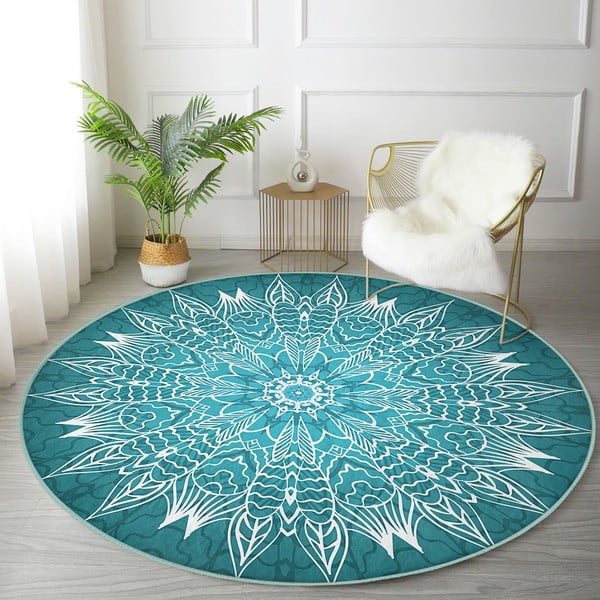 Tyrkysovomodrý prateľný okrúhly koberec vhodný pre robotické vysávače ø 100 cm Comfort – Mila Home-image-4