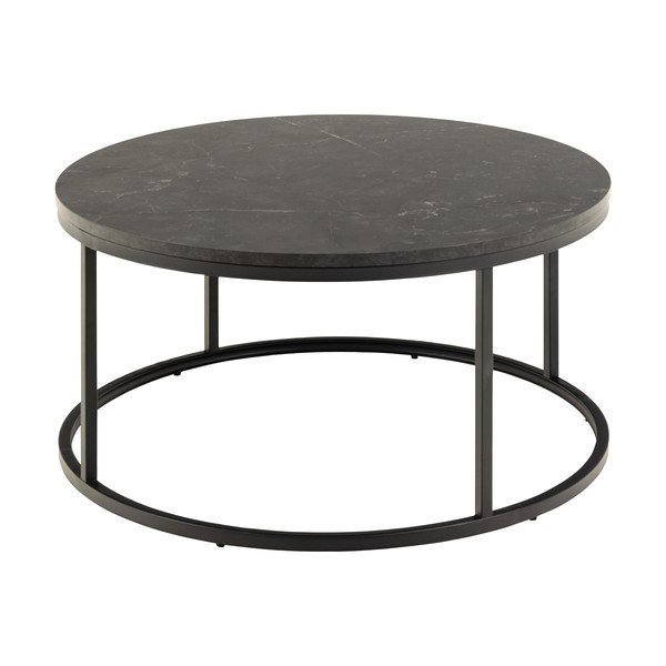 Čierny okrúhly konferenčný stolík s doskou v dekore mramoru ø 80 cm Spiro – Actona-image-4