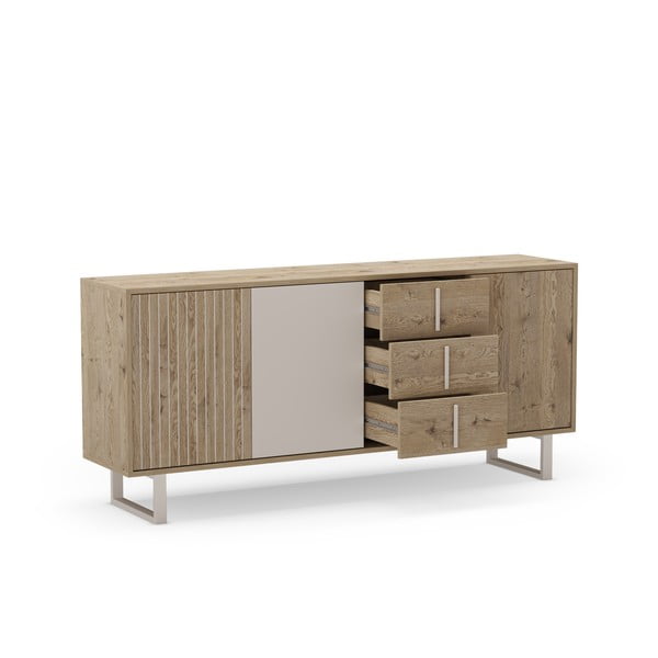 Nízka komoda v dekore duba v sivo-prírodnej farbe 180x80 cm Millay – Marckeric-image-4