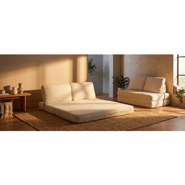 Biela rozkladacia pohovka z textílie buklé 150 cm Faster – Mauro Ferretti-image-1