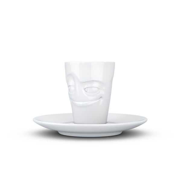 Biela usmievavá porcelánová šálka na espresso s tanierikom 58products, objem 80 ml-image-4