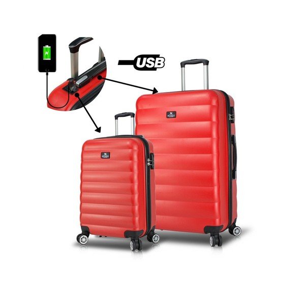 Sada 2 červených cestovných kufrov na kolieskach s USB porty My Valice RESSNO Cabin & Large-image-1