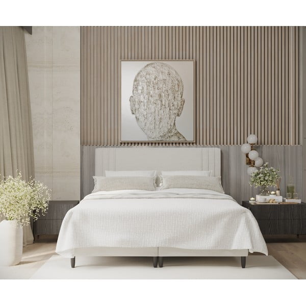 Béžová čalúnená dvojlôžková posteľ s úložným priestorom 200x200 cm Musca – Maison de Rêve-image-3