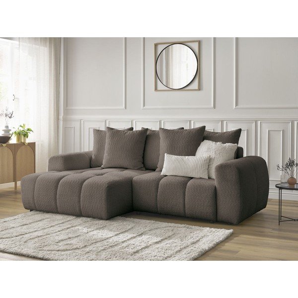 Hnedá rozkladacia/s úložným priestorom rohová pohovka z textílie buklé (ľavý roh/s leňoškou) Roxelane – Bobochic Paris-image-4