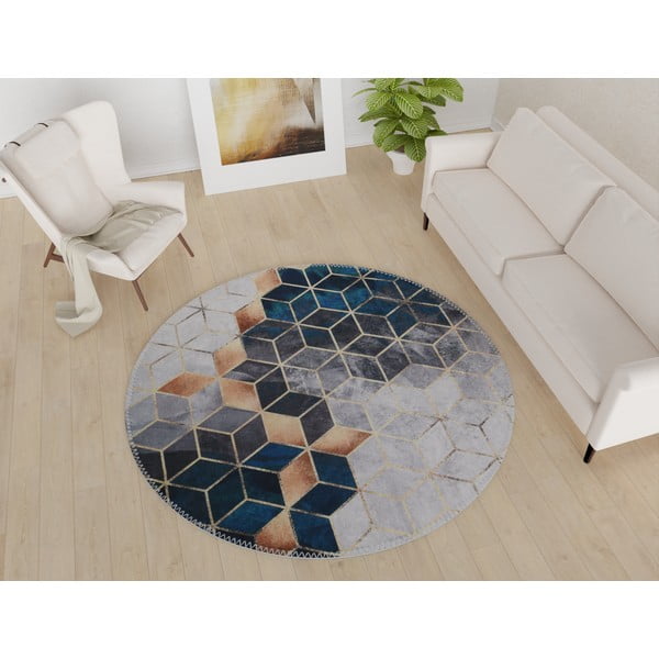 Umývateľný okrúhly koberec v bielo-petrolejovej farbe ø 100 cm – Vitaus-image-1