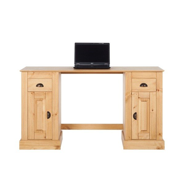 Prírodný pracovný stôl z borovicového dreva s 2 dvierkami Støraa Tommy-image-3