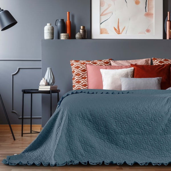 Modrý pléd cez posteľ AmeliaHome Tilia Marine, 260 x 240 cm-image-1