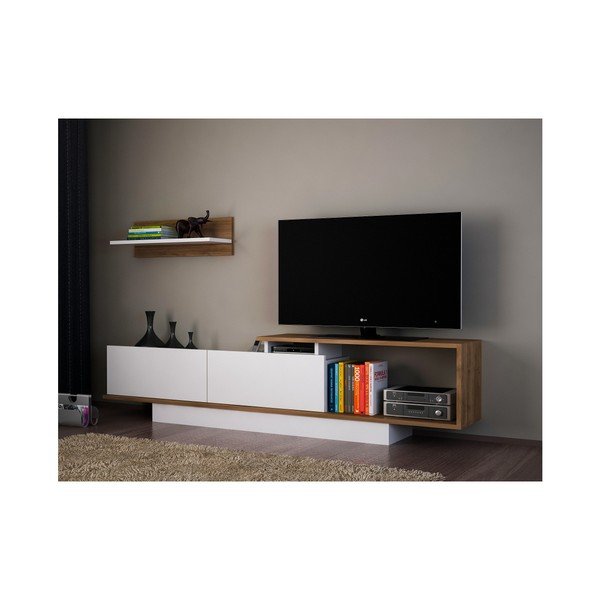 Biela/prírodná TV súprava 180x55 cm Asos – Woody Fashion-image-3