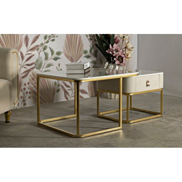 Krémové/v zlatej farbe konferenčné stolíky v súprave 2 ks v dekore mramoru 50x70 cm Beauty – Mauro Ferretti-image-1