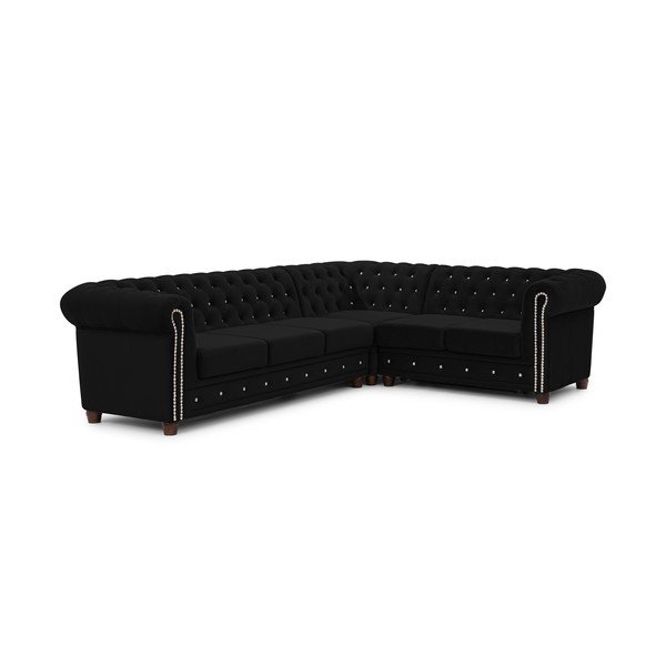 Čierna zamatová rozkladacia rohová pohovka (pravý roh/do L) York Blik – Ropez