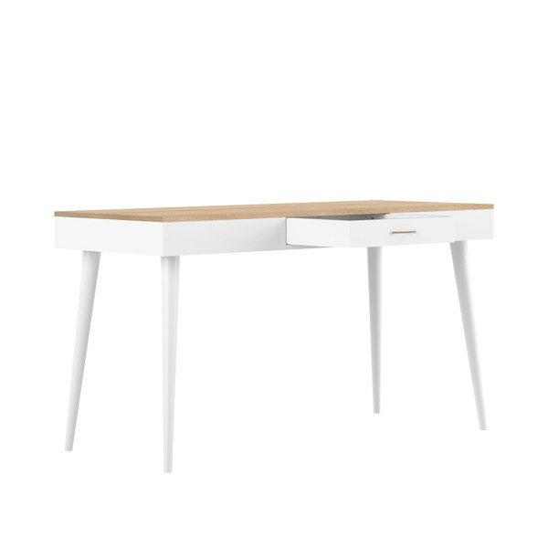 Biely pracovný stôl s doskou v dekore duba 134x59 cm - TemaHome -image-3
