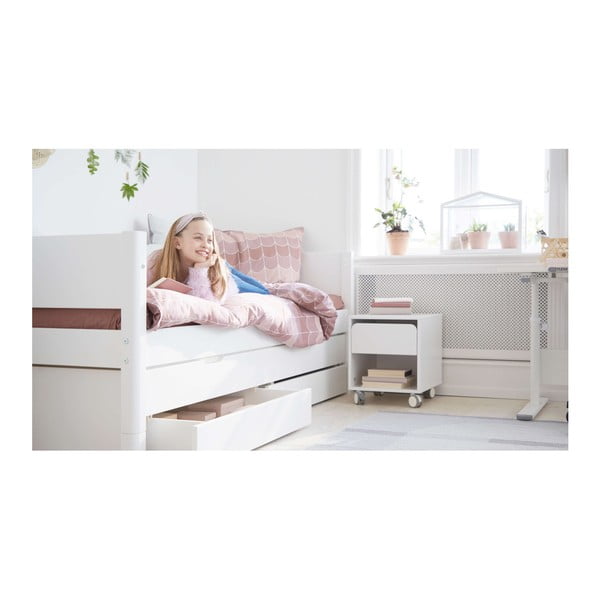 Biela detská posteľ s výsuvným lôžkom a úložným priestorom Flexa White, 90 x 200 cm-image-1