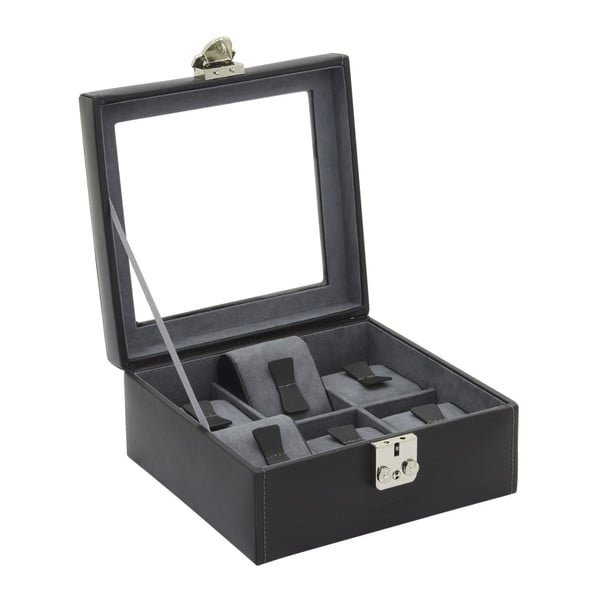 Čierny kožený box na 6 hodiniek Friedrich Lederwaren Infinity