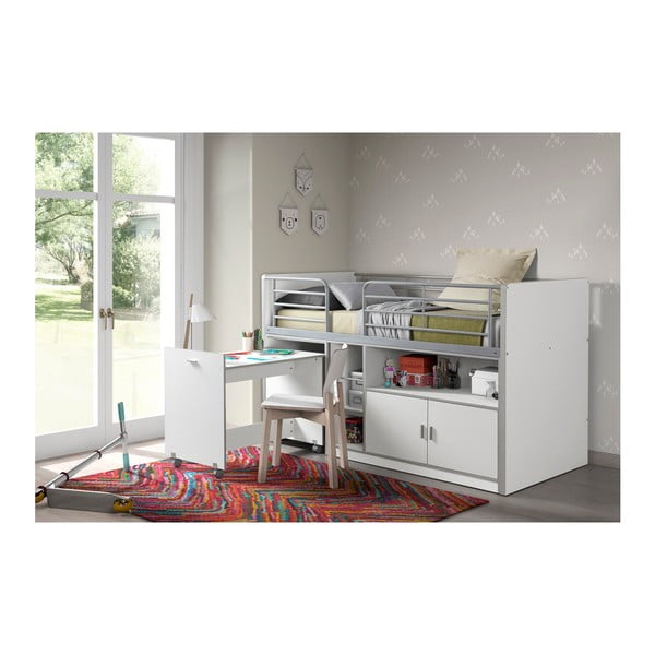 Biela poschodová posteľ s vysúvacím stolíkom a úložným priestorom Vipack Bonny, 200 × 90 cm-image-1