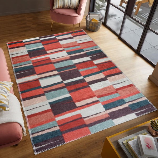 Červený prateľný koberec 80x150 cm Blocks of Fun – Vitaus-image-1