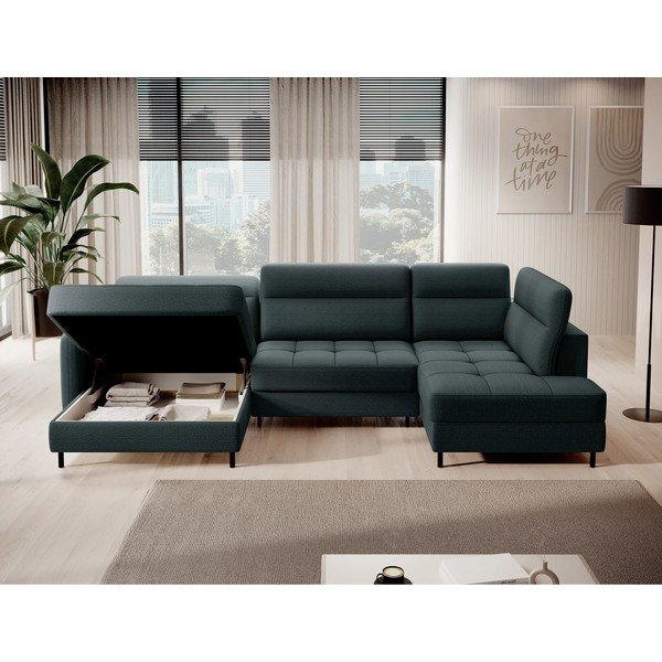 Zelená zamatová rozkladacia/s úložným priestorom rohová pohovka (pravý roh/do tvaru "U") Berrto – ELTAP-image-3