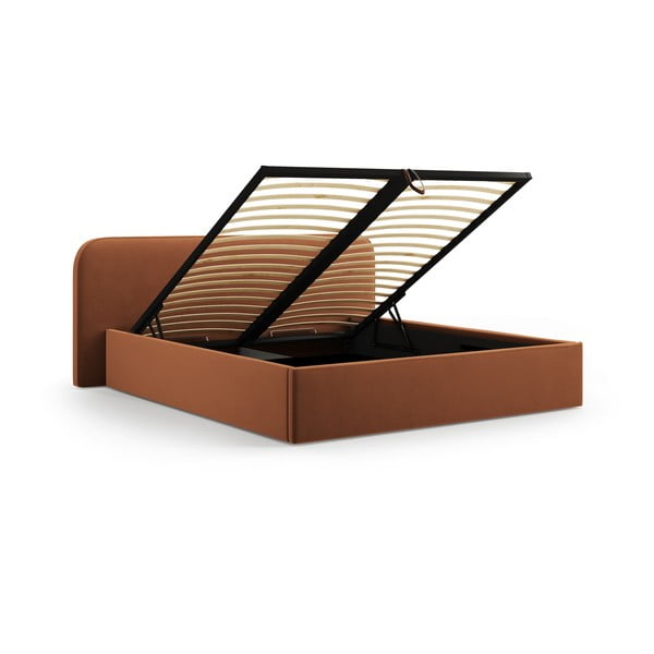 Čalúnená dvojlôžková posteľ s úložným priestorom s roštom 140x200 cm v terakotovej farbe Elizabeth – Micadoni-image-2