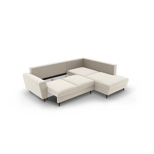 Béžová zamatová rozkladacia/s úložným priestorom rohová pohovka (pravý roh/do L) Kyoto – Cosmopolitan Design-image-3