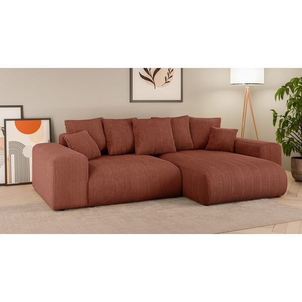 Menčestrová rozkladacia rohová pohovka s úložným priestorom v tehlovej farbe (variabilný roh) Luma – Ropez-image-1