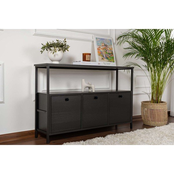 Čierny matný konzolový stolík 29,5x120 cm Solace – Kalune Design-image-1