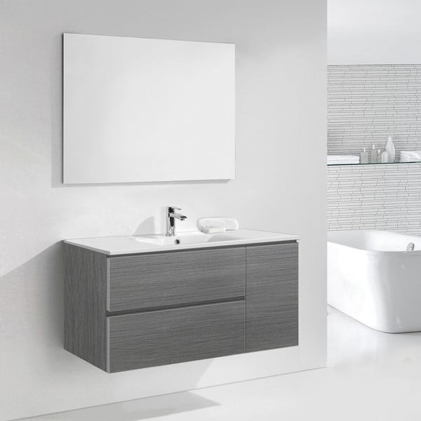 Kúpeľňová skrinka s umývadlom a zrkadlom Happy, odtieň sivej, 120 cm