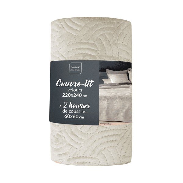 Krémovobiela zamatová súprava plédu a obliečky na vankúš 220x240 cm Solange – douceur d'intérieur