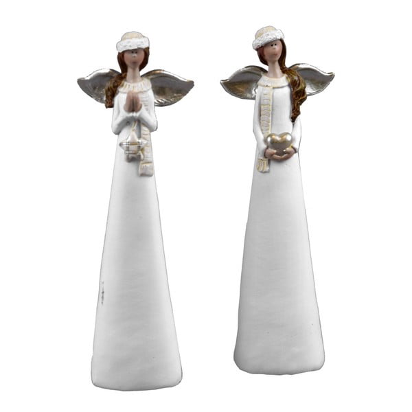 Sada 2 bielych malých dekoratívnych anjelov s čapičkou Ego Dekor