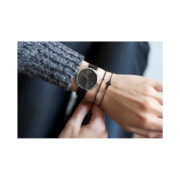 Dámske hodinky s čiernym remienkom z antikoro ocele Emily Westwood Black-image-1