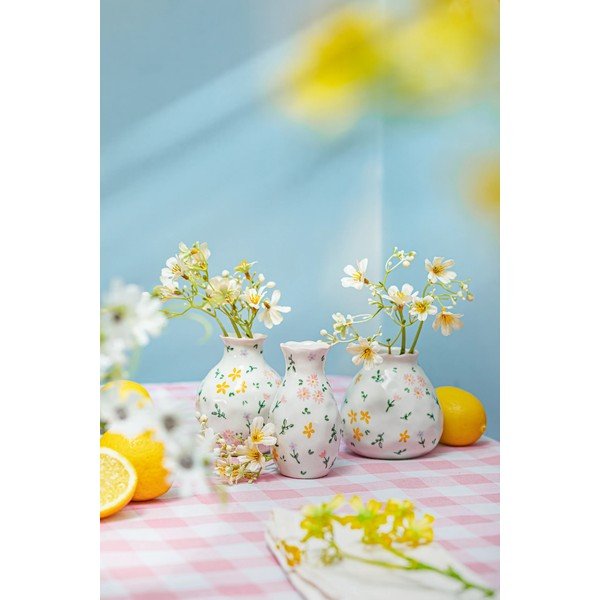 Krémovobiele kameninové súprava váz 3 ks (výška  10 cm) Ditsy Floral – Sass & Belle-image-1