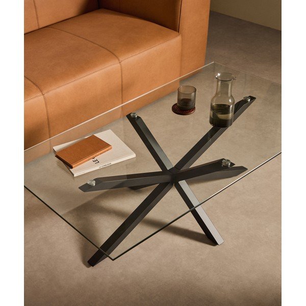 Čierny konferenčný stolík so sklenenou doskou 70x130 cm Argo – Kave Home-image-1