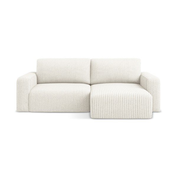 Krémová menčestrová rozkladacia/s úložným priestorom rohová pohovka (pravý roh/s leňoškou) Kona – Makamii