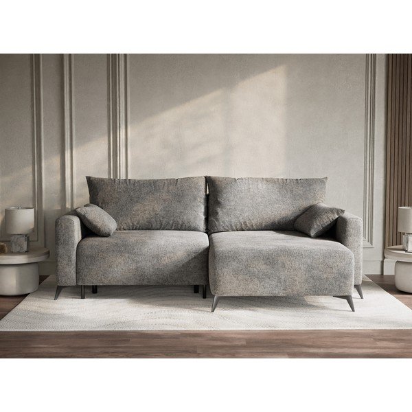 Sivá ženilková rozkladacia/s úložným priestorom rohová pohovka (pravý roh/s leňoškou) Leon – Maison de Rêve-image-1