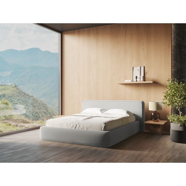 Svetlosivá čalúnená dvojlôžková posteľ s úložným priestorom s roštom 140x200 cm Kiana – Makamii-image-1
