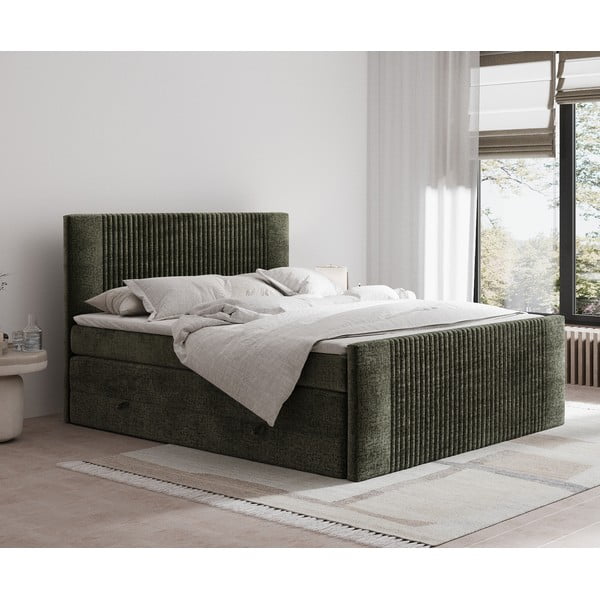 Tmavozelená boxspring posteľ s úložným priestorom 140x200 cm Bergamo – Maison de Rêve-image-1