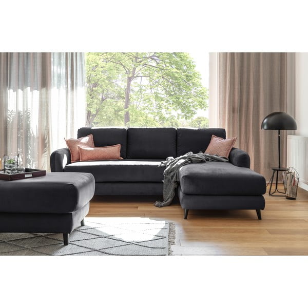 Tmavosivá zamatová rohová pohovka s podnožkou Miuform Cosy Claire, pravý roh-image-3
