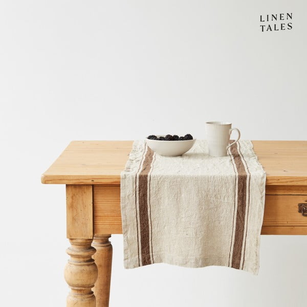 Ľanový behúň na stôl 40x200 cm Mocca Stripe Vintage – Linen Tales