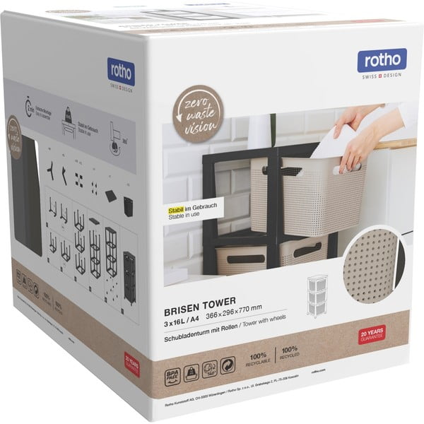 Čierny/sivý plastový pojazdný regál 30x77 cm Brisen – Rotho-image-4